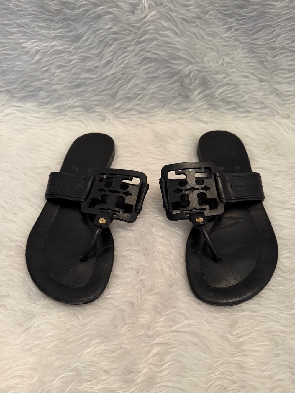 Tory Burch Black Logo Thong Leather Sandals